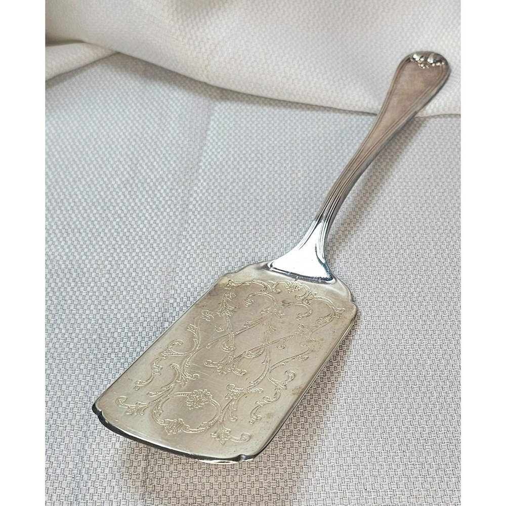 VTG Gorham Engraved Silverplate Cake Pie Server Scroll Floral Victorian 10.5"